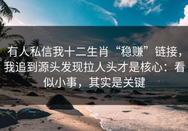 有人私信我十二生肖“稳赚”链接，我追到源头发现拉人头才是核心：看似小事，其实是关键