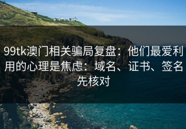 99tk澳门相关骗局复盘：他们最爱利用的心理是焦虑：域名、证书、签名先核对